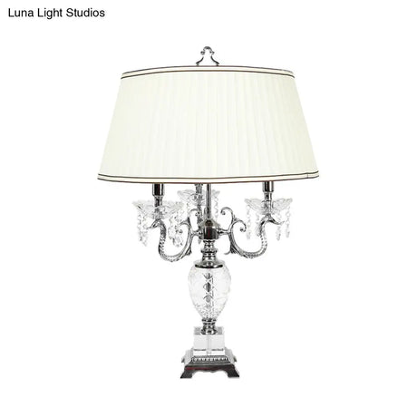 4 Lights Nightstand Lamp - Countryside Swooping Arm Crystal Table Light In White