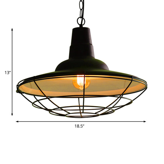 Vintage Metal Pendant Light - Stylish 1-Light Restaurant Lamp In Black