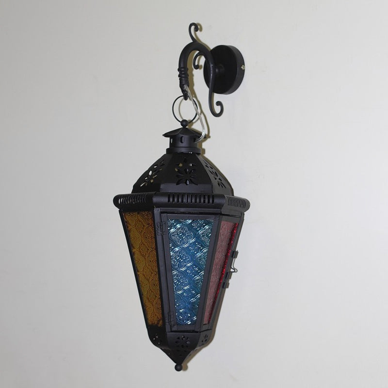 Art Deco 1-Bulb Iron Sconce Lamp: Blue/Black Cone Balcony Wall Mount Ceiling Light With Colorful