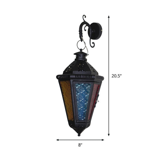 Art Deco 1-Bulb Iron Sconce Lamp: Blue/Black Cone Balcony Wall Mount Ceiling Light With Colorful