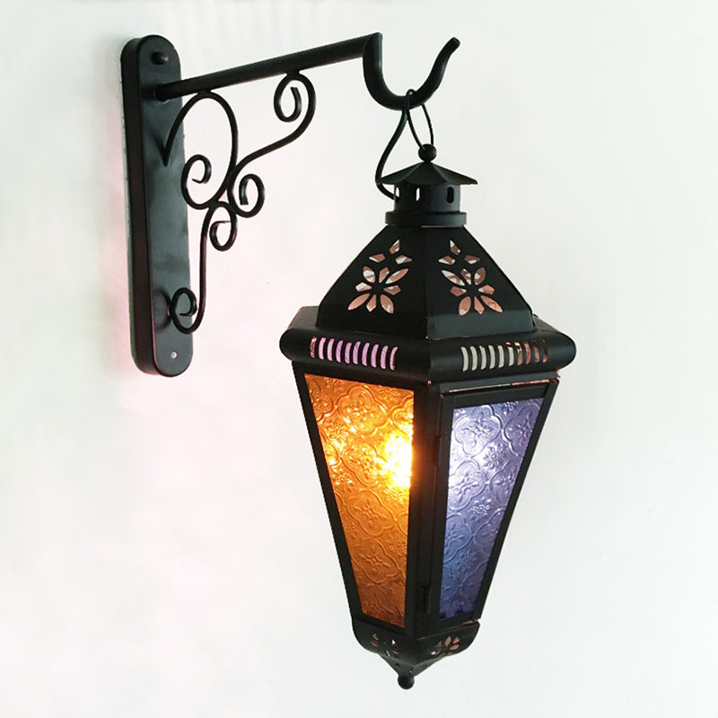 Art Deco 1-Bulb Iron Sconce Lamp: Blue/Black Cone Balcony Wall Mount Ceiling Light With Colorful
