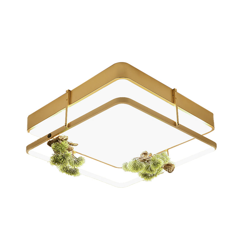 Industrial Black/Gold Led Flush Mount Ceiling Light For Bedroom - 16.5/20.5 Square/Round Metal