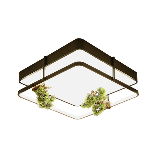 Industrial Black/Gold Led Flush Mount Ceiling Light For Bedroom - 16.5/20.5 Square/Round Metal