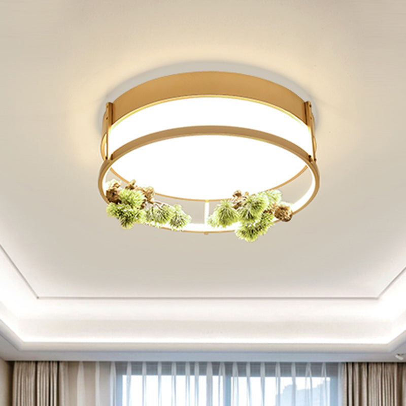 Industrial Black/Gold Led Flush Mount Ceiling Light For Bedroom - 16.5/20.5 Square/Round Metal