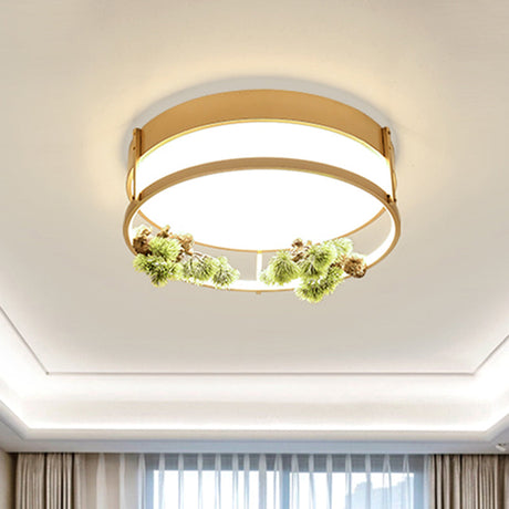Industrial Black/Gold Led Flush Mount Ceiling Light For Bedroom - 16.5/20.5 Square/Round Metal