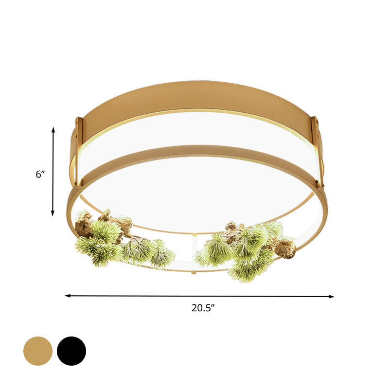 Industrial Black/Gold Led Flush Mount Ceiling Light For Bedroom - 16.5’/20.5’ Square/Round