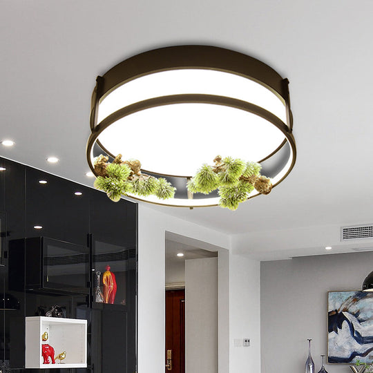 Industrial Black/Gold Led Flush Mount Ceiling Light For Bedroom - 16.5/20.5 Square/Round Metal