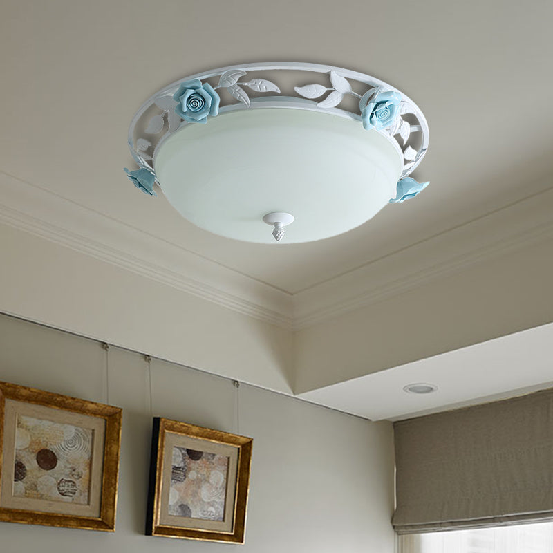 Countryside Metal Led White Flush Mount Light Fixture - 16/19.5 Width Dome Ceiling Lighting For