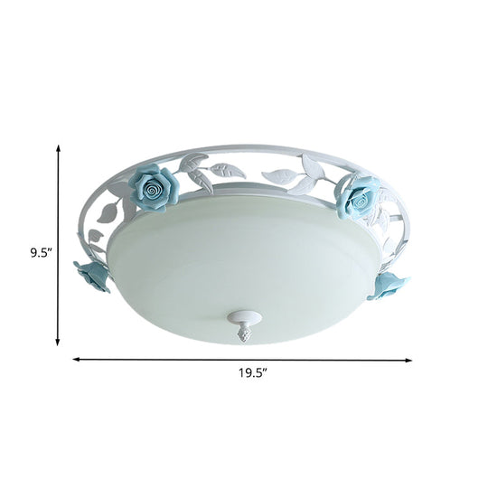 Countryside Metal Led White Flush Mount Light Fixture - 16’/19.5’ Width Dome Ceiling Lighting