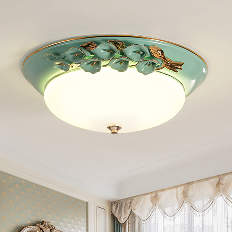 White Led Flush Mount Lighting For Bedroom - Pastoral Bowl Ceiling Fixture (1 Light Metal