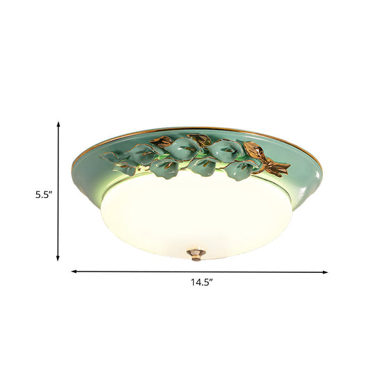 White Led Flush Mount Lighting For Bedroom - Pastoral Bowl Ceiling Fixture (1 Light Metal