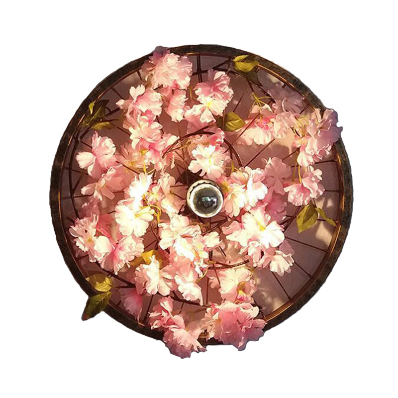 Industrial Restaurant Led Wall Lighting Fixture With Black Metal Wheel Shade 12.5/19/23 Dia.