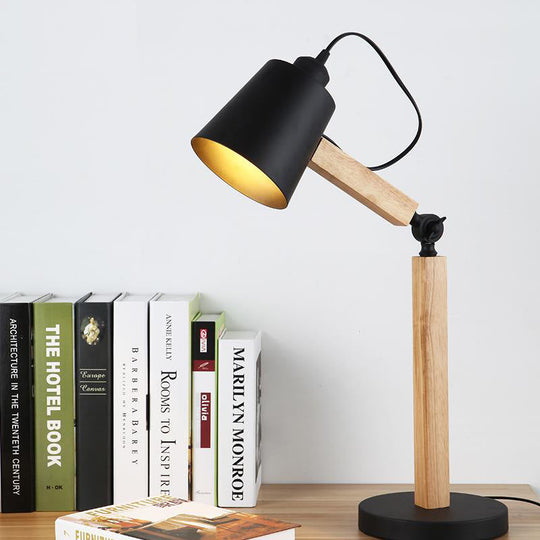 Modern Metal Tapered Desk Light: 1-Head Night Table Lamp In White/Black With Rotating Node