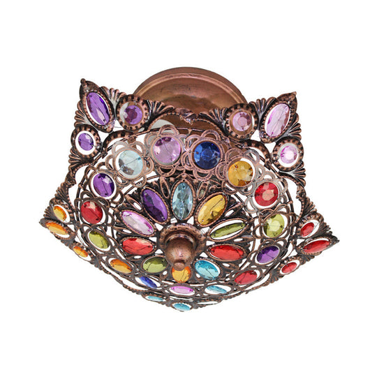 Hollow Traditional Brass Flush Mount Ceiling Fixture - Metal 3 - Headed Living Room Lighting