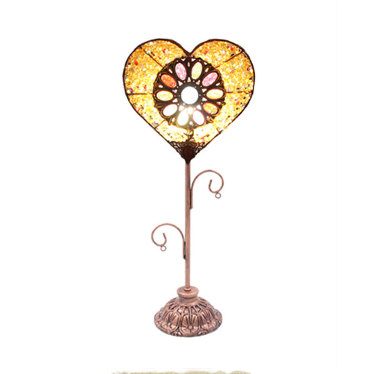 Art Deco Heart-Shaped Red/Yellow Metal Table Lamp: Nightstand Lighting For Living Room