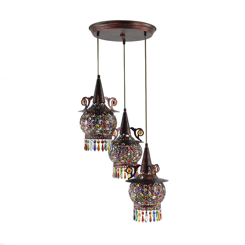 Copper Cluster Pendant Light With 3 Metal Lights For Living Room Ceiling Decor