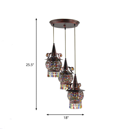 Copper Cluster Pendant Light With 3 Metal Lights For Living Room Ceiling Decor