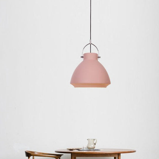 Dome Suspended Macaron Style Pendant Light - 10’/14’ Metallic Fixture With Handle In Black/Blue