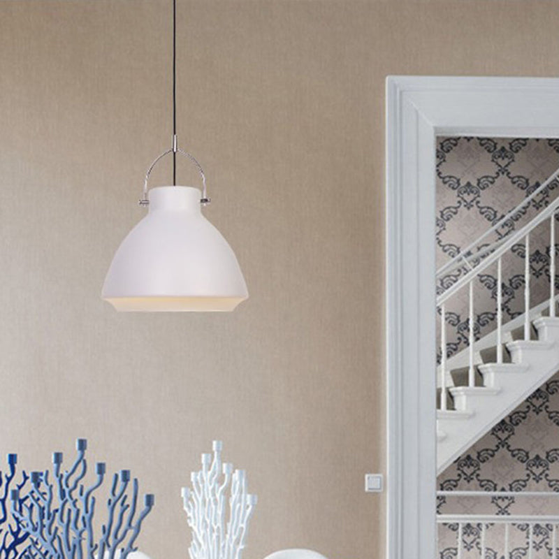 Macaron Dome Suspended Pendant Light - 10/14 Metallic Fixture With Handle Black/Blue For Dining