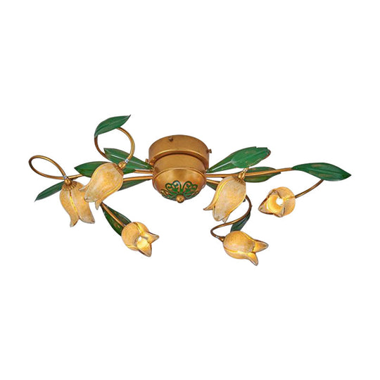 Tulip Ceiling Light: 6 - Bulb Led Semi Flush Mount In Brass For Living Room