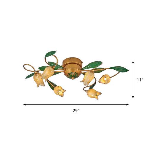 Tulip Ceiling Light: 6 - Bulb Led Semi Flush Mount In Brass For Living Room