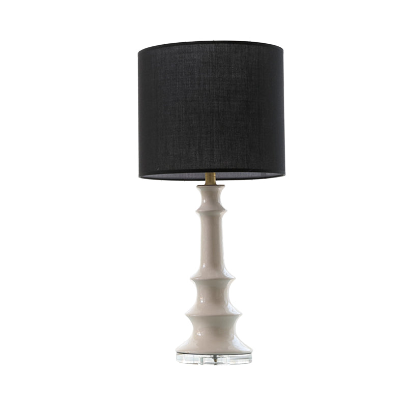 Contemporary Black Nightstand Lamp - Straight Sided Shade Fabric 1 Head Reading Light