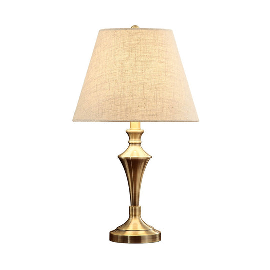 Nordic Tapered Metal Nightstand Lamp - Elegant Flaxen Fabric Shade Perfect For Living Room Night
