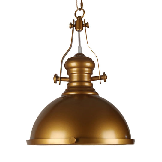 Antique Brass Pendant Light With Frosted Diffuser - Vintage Style Metal Dome Shade 1-Light Hanging