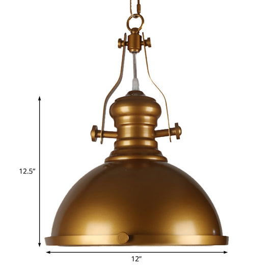 Antique Brass Pendant Light With Frosted Diffuser - Vintage Style Metal Dome Shade 1-Light Hanging