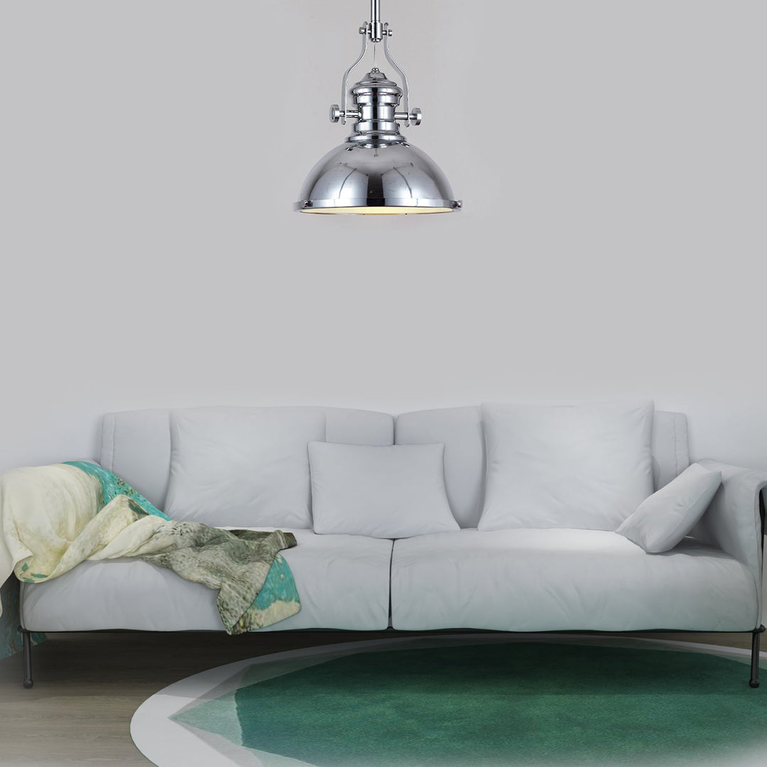 Antique Brass Pendant Light With Frosted Diffuser - Vintage Style Metal Dome Shade 1-Light Hanging