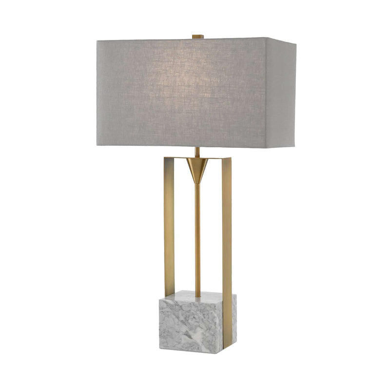 Grey Rectangular Stone Table Lamp With Fabric Shade - Modern 1-Bulb Nightstand Light