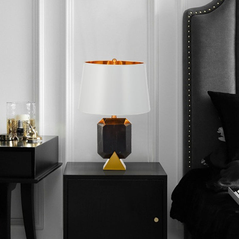 Modern Tapered Stone Table Lamp With Fabric Shade - Black Finish Ideal For Living Room