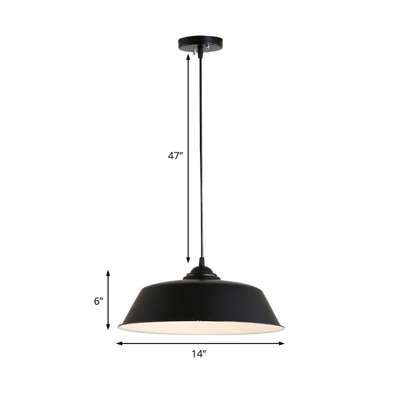 Metallic Black Ceiling Lamp Barn Shade Pendant 10’/14’ Wide – Retro Industrial Hanging Light