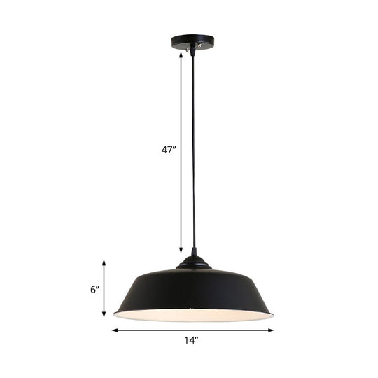 Metallic Black Ceiling Lamp Barn Shade - Retro Industrial Pendant Light For Restaurants (10/14 Wide)