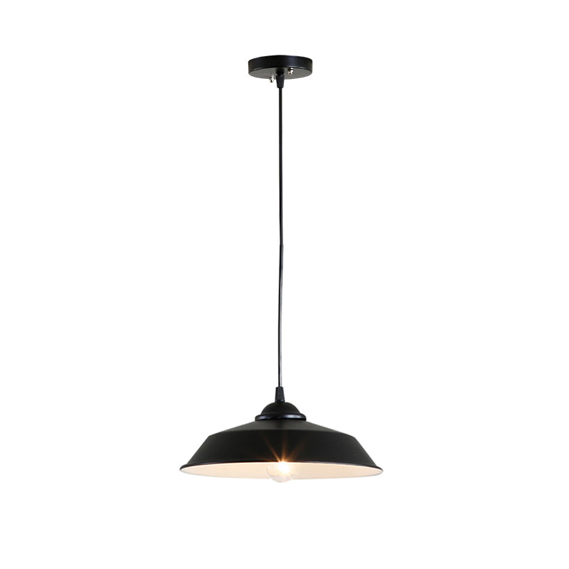 Metallic Black Ceiling Lamp Barn Shade Pendant 10’/14’ Wide – Retro Industrial Hanging Light