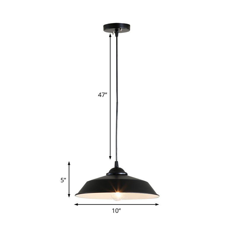 Metallic Black Ceiling Lamp Barn Shade Pendant 10’/14’ Wide – Retro Industrial Hanging Light