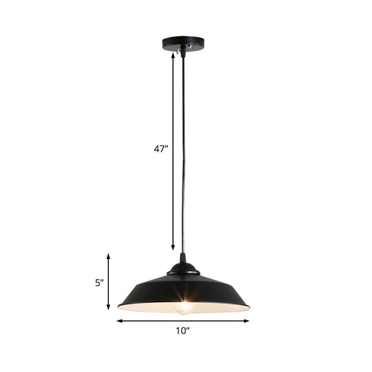 Metallic Black Ceiling Lamp Barn Shade - Retro Industrial Pendant Light For Restaurants (10/14 Wide)