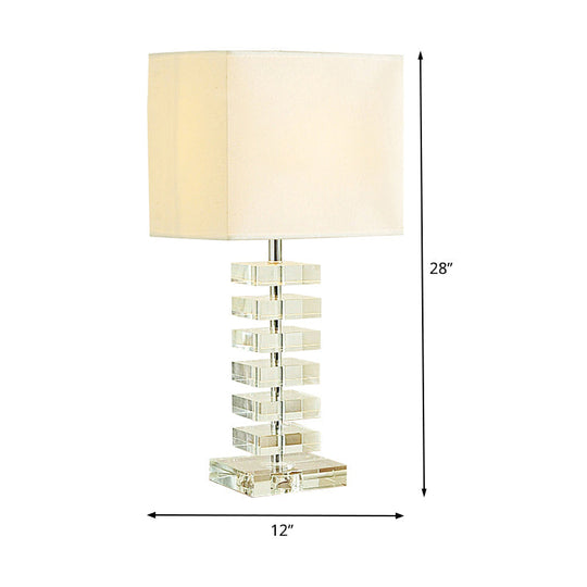 Modern Crystal Night Table Lamp With Beige Fabric Shade - 1 Head Living Room Desk Light