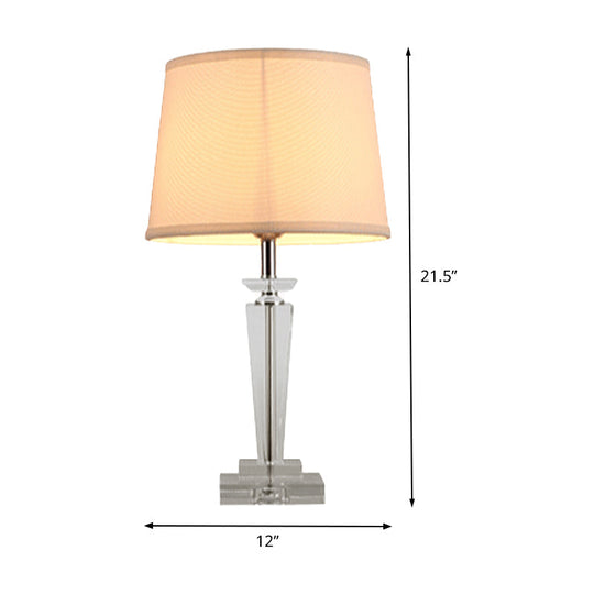Contemporary Fabric Table Lamp With Hand-Cut Crystal And White Tapered Shade