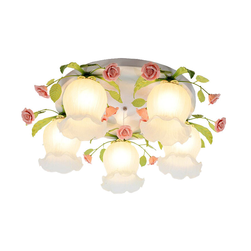 Scalloped Metal White Ceiling Light: 3/5 Lights Flush Mount Fixture For Living Room