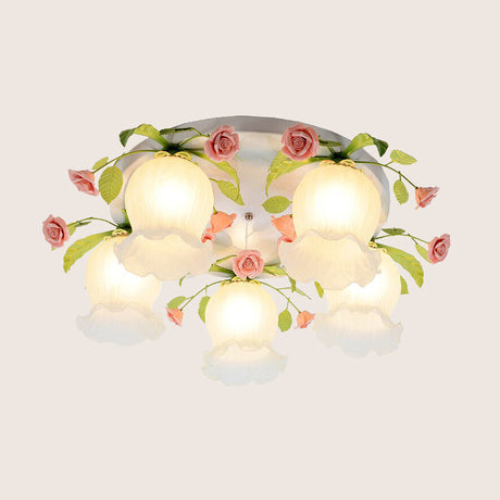 Scalloped Metal White Ceiling Light: 3/5 Lights Flush Mount Fixture For Living Room