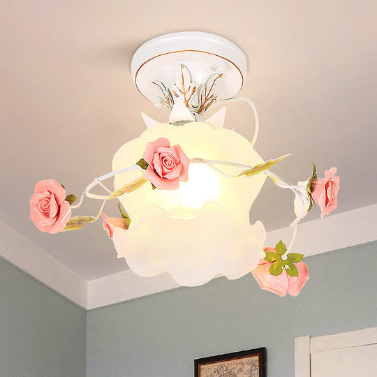 Countryside Bloom 1 - Light Metal Ceiling Flush Mount In White For Foyer