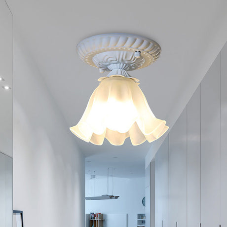 Country Scalloped Metal Ceiling Light - 1 Bulb Flush Mount In White/Pink/Blue