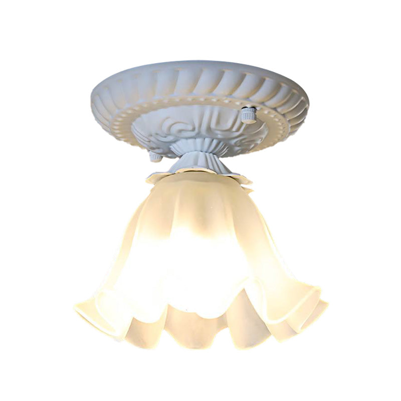 Country Scalloped Metal Ceiling Light - 1 Bulb Flush Mount In White/Pink/Blue