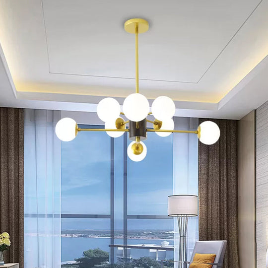 Modernist Milk Glass Chandelier With Burst Design - Gold Finish 6/8/9 Lights Hanging Ceiling Lamp