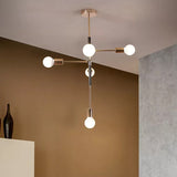Rectilinear Metal Chandelier - Modern 5-Light White/Black Hanging Ceiling Light With Bare Bulb For