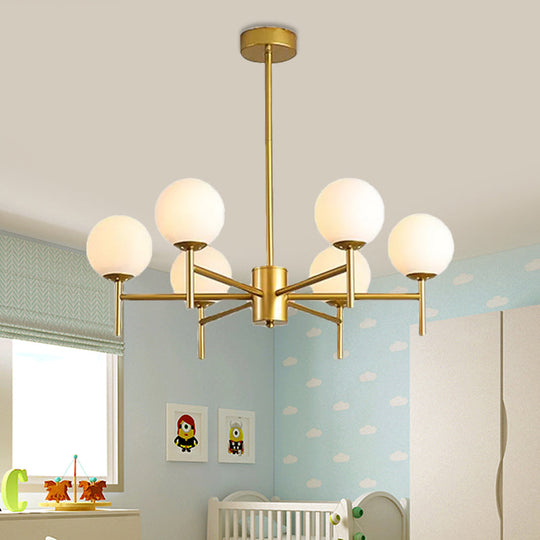 Contemporary Black And Gold Globe Chandelier With Radiant Design Milk Glass Shades - Available In 6
