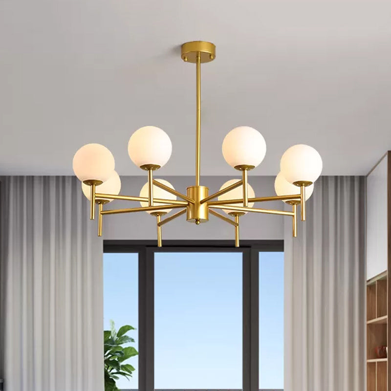 Contemporary Black And Gold Globe Chandelier With Radiant Design Milk Glass Shades - Available In 6