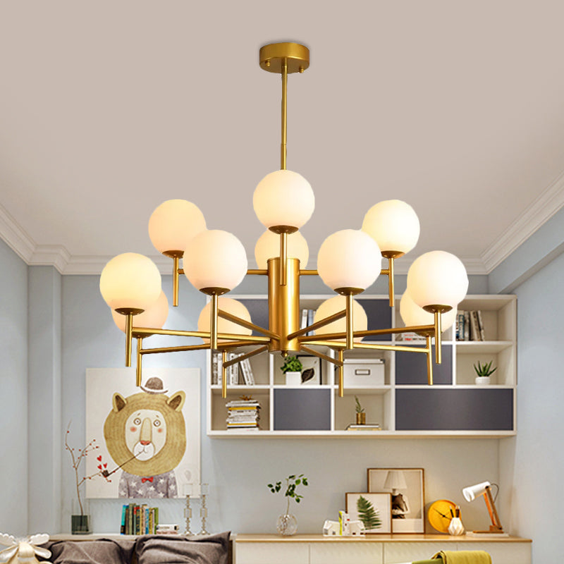 Contemporary Black And Gold Globe Chandelier With Radiant Design Milk Glass Shades - Available In 6