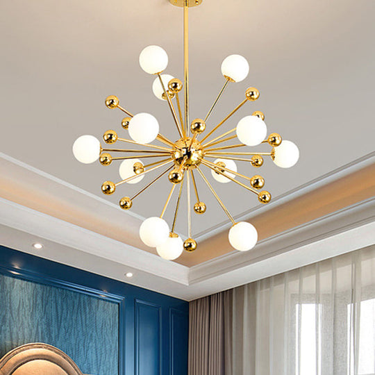 Gold Starburst Chandelier With White Glass Ball Shades - Designer Multi-Light Pendant Lamp Various